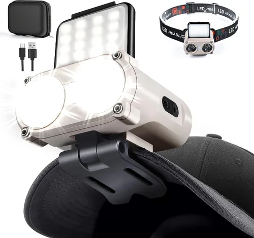 Vista 10 de Hopedone Luz LED para casco, 800 lúmenes, recargable, regulable, con clip, luces de casquillo, linterna ajustable de 180°, impermeable, para correr