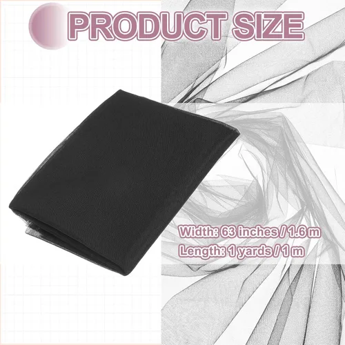 Vista 2 de MECCANIXITY Tela de organza transparente negra por yarda, 1 yarda x 63 Negro