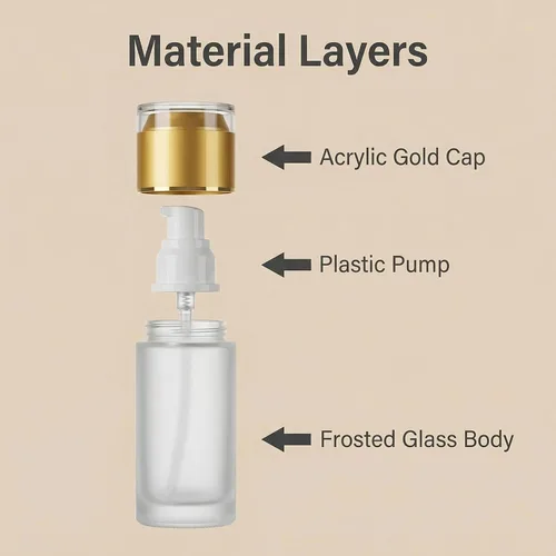 Vista 4 de QUUPY Paquete de 3 botellas vacías recargables de vidrio esmerilado transparente, dispensadores de cosméticos portátiles de viaje para loción