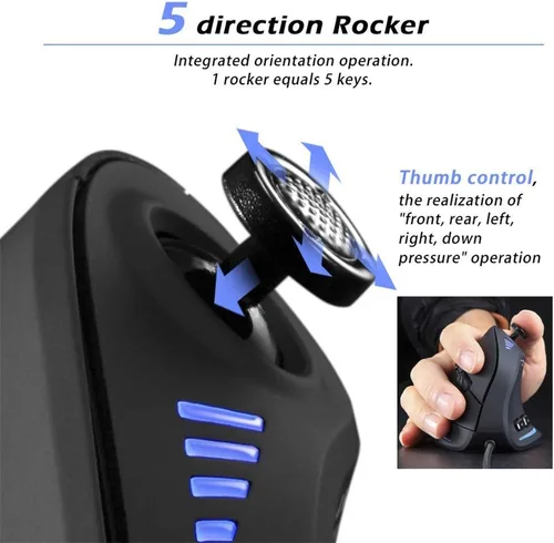 Vista 6 de ZLOT Ratón vertical para juegos, joystick USB ergonómico RGB con cable, mouse láser programable, diseño 6+1, 11 botones, tasa máxima de sondeo