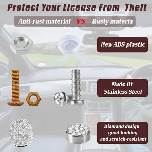 Vista 3 de Frienda 14 Piezas de Tornillos para Marco de Placa de Matrícula, Tapones de Bolas de Diamantes de Imitación Brillantes, Tuercas de Seguridad