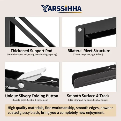Vista 3 de Yarssihha Soporte plegable de estante de 8 pulgadas, paquete de 2 soportes plegables resistentes montados en la pared, soportes plegables de metal