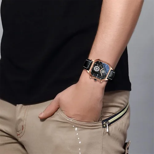 Vista 4 de Avaner Relojes de pulsera para hombre, reloj de cuarzo analógico cuadrado de cuero con calendario