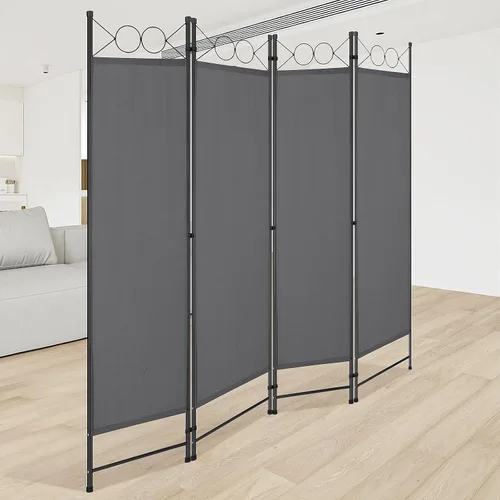 Vista 9 de Divisor de habitación, 4 paneles, pantalla de privacidad plegable portátil de 6 pies, divisor de pared independiente con marco de acero y panel