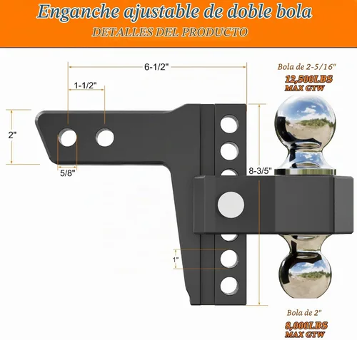 Vista 4 de VNN - Enganche de remolque ajustable: se adapta solo a receptor de 2 pulgadas, caída/elevación de 6 pulgadas, enganche de caída de aluminio, montaje