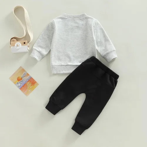 Vista 4 de AEEMCEM Conjunto de 2 piezas de sudadera con estampado de vaca y pantalones deportivos occidentales para niños pequeños para otoño e invierno