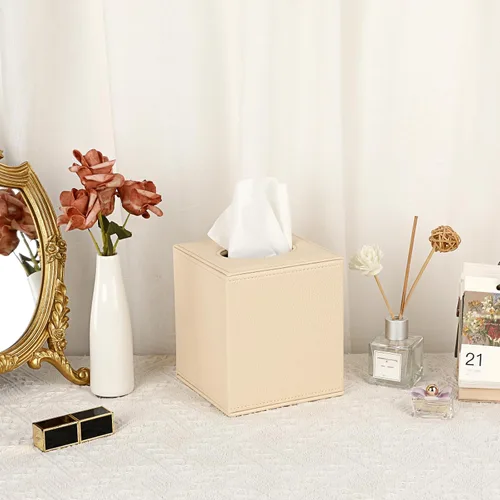 Vista 5 de Sumnacon Funda de Caja de Paños Cuadrada Elegante Caja de Paños con Base Magnética de PU, Funda de Paños de Cuero en Cubo para Sala de Estar, Baño