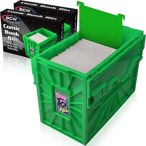 Vista 8 de BCW Recipiente corto para cómics Capacidad para 150 cómics Almacenamiento de plástico apilable Organizador sin ácido Verde, individual