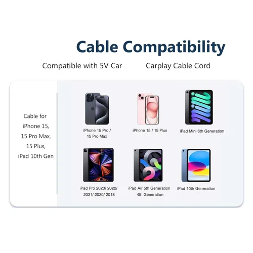 Vista 3 de Paquete de 2 cables de coche CarPlay para iPhone 17 Air/15/16 16e 15 Pro Max 15 Plus USB A a USB tipo C cable de datos, iPad 10ª generación, Samsung