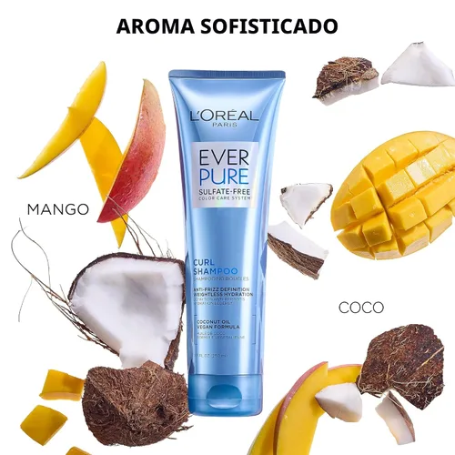 Vista 6 de L'Oreal Paris - Shampoo L'Oréal Paris EverCurl Hydracharge sin sulfato, con aceite de coco, 250 ml -, Set de champú y acondicionador, Juego