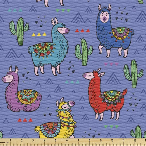 Vista 102 de Ambesonne - Tela de Dragón por The Yard, diseño de estilo de dibujos animados para niños con patrón de animales, dragones de colores, obra de arte