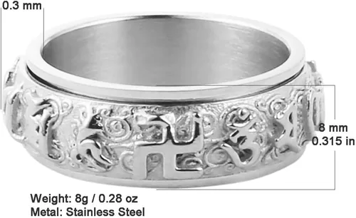Vista 2 de Anillo de boda HZMAN de acero inoxidable, con mantra budista tibetano Om Mani Padme Hum, de 8MM