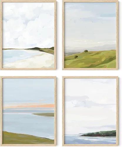 Vista 29 de HAUS AND HUES Arte de pared de montaña – Juego de 4 decoración de paisaje moderno de mediados de siglo, naturaleza y arte moderno Marco beige de 8