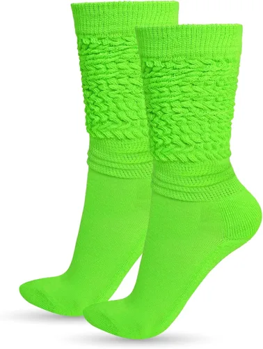 Vista 18 de Ronglry Calcetines de neón holgados de los años 80 y 90, calcetines de neón para mujer, calentadores de piernas extra largos, suaves, hasta