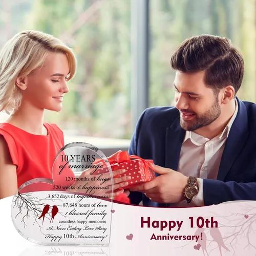 Vista 7 de Qunclay Regalo de 10 años de matrimonio Recuerdo de aniversario de boda Corazón Recuerdo de matrimonio Decoración Regalo para pareja padres mujeres