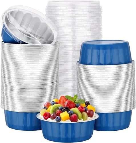 Vista 49 de Beasea Disposable Ramekins with Lids, 50 Pack 8oz 235ml Aluminum Foil Baking Cups with Lids, Aluminum Creme Brulee Ramekins Muffin Cupcake Pudding