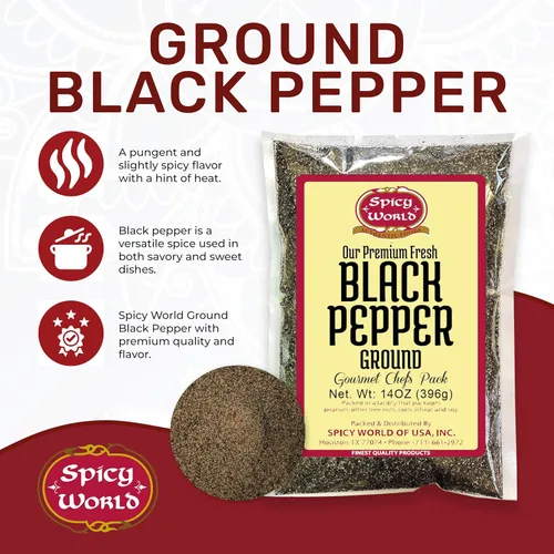 Vista 2 de Polvo de pimienta negra molida bolsa de 14 onzas – Table Grind – by Spicy World