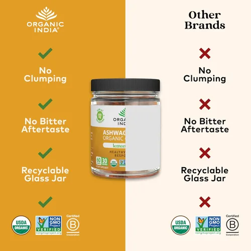 Vista 4 de ORGANIC INDIA Ashwagandha - Gomitas para hombres y mujeres, suplemento para el estrés, raíz de Ashwagandha KSM-66, extra fuerte, masticables