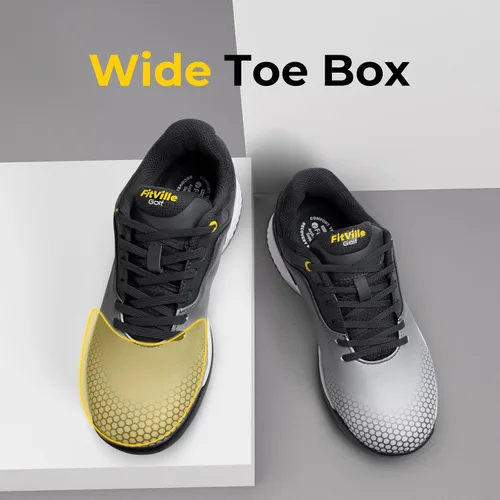 Vista 4 de FitVille Zapatos de golf anchos y extra anchos para hombre, zapatos de golf profesionales impermeables para exteriores para hombres