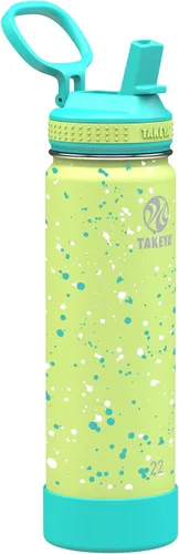 Vista 6 de Takeya Actives - Botella de agua con tapa con popote, duradera y de fácil cuidado, con aislamiento de acero inoxidable, tapa sin BPA con asa