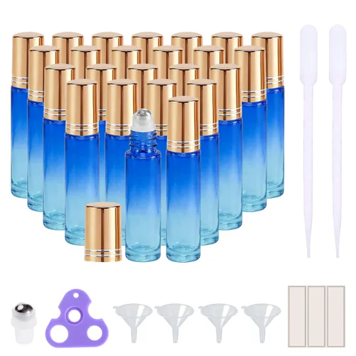 Vista 26 de PrettyCare 6 piezas, botellas roll-on de 10 ml para aceites esenciales con bola de rodillo de acero inoxidable - Botellas rellenables a prueba