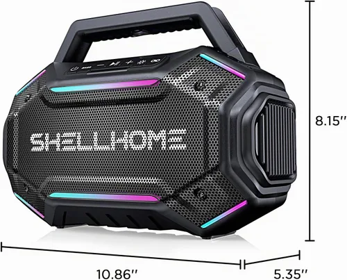Vista 9 de ShellHome Altavoces Bluetooth 6.0 para exterior, altavoz potente de 80 W (máximo) con graves, 30 horas de reproducción, impermeable IPX6, luces RGB