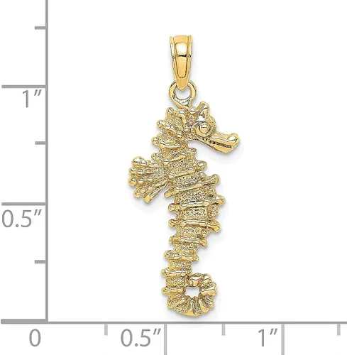 Vista 3 de Collar con colgante de caballito de mar 3D de oro amarillo de 14 quilates, joyería fina para mujer, regalos para ella