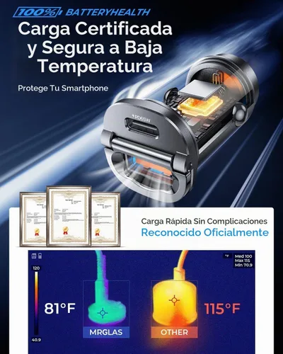 Vista 6 de 【Actualizado】 Cargador de coche de 125 W USB C carga rápida para iPhone 18 Negro