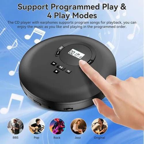 Vista 5 de Gueray Reproductor de CD portátil CD Discman Reproductor de CD portátil para coche con anti-salto a prueba de golpes reproductor de CD personal