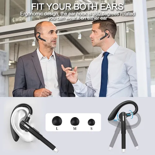 Vista 6 de Auriculares Bluetooth, auricular Bluetooth inalámbrico con funda de carga de 500 mAh, 80 horas de tiempo de conversación, auriculares manos libres