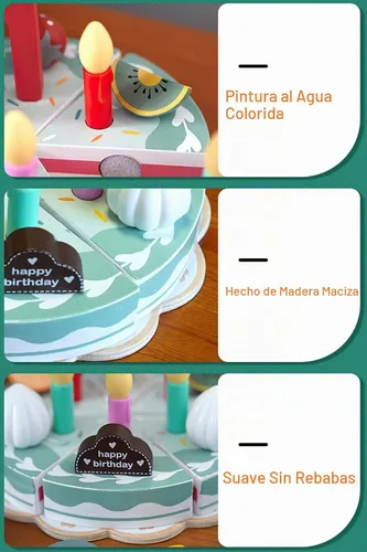 Vista 5 de Juego de comida de madera para jugar a pastel de cumpleaños, juego de fiesta de té para niños pequeños, juegos de accesorios de cocina Montessori