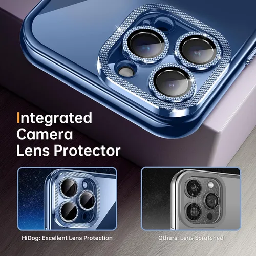 Vista 4 de Funda para iPhone 15 Pro Max con protector de lente de cámara integrado [diseño único de textura de diamante] [magnético superfuerte] Funda delgada