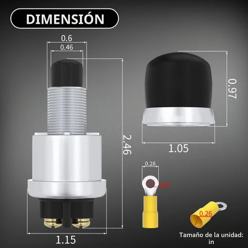 Vista 2 de DAIERTEK Interruptor de botón de arranque 12V / 24V Botón de arranque a presión impermeable 50A resistente a la intemperie momentáneo para claxon