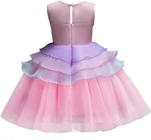 Vista 4 de Vestido de cumpleaños de unicornio para bebé, disfraz de princesa, Halloween, cosplay, Navidad, carnaval, fiesta con diadema