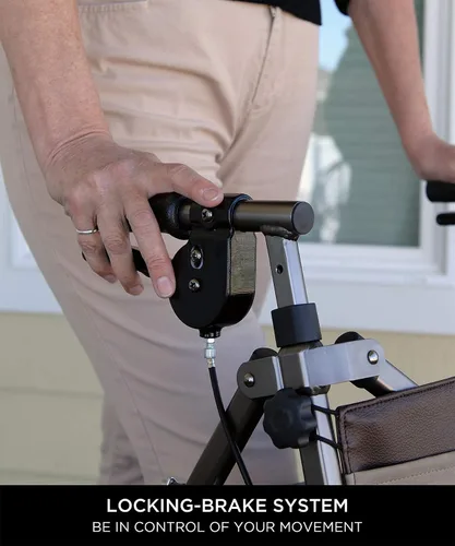 Vista 7 de Signature Life Elite Travel Rollator Short Junior plegable y ligero de cuatro ruedas con asiento para adultos, personas mayores y ancianos, pequeña