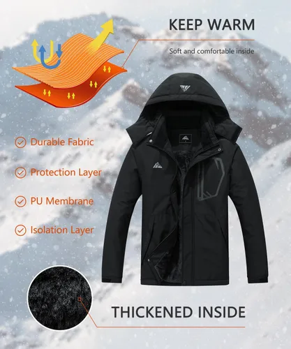 Vista 3 de Chaqueta de esquí impermeable para hombre, chaqueta de invierno acolchada con forro cálido, chaqueta Parker resistente al viento con capucha