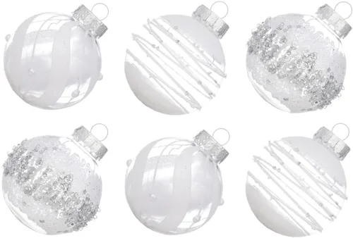 Vista 16 de XmasExp - Juego de adornos de bola de Navidad, 2.76 pulgadas, grandes, inastillables, transparentes, con brillantina, decoración de árbol de Beige