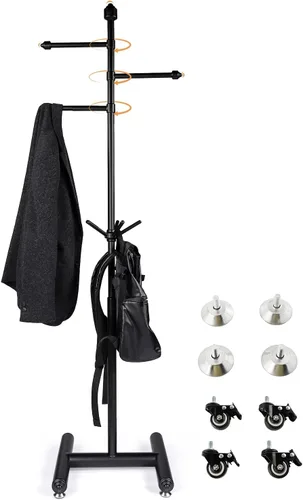 Vista 8 de Perchero de metal independiente, resistente, moderno perchero resistente soporte de árbol, 3 brazos rectos, se puede utilizar para colgar carteras