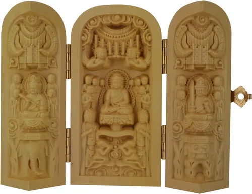 Vista 11 de Caja de oración de budismo tibetano tallado en madera de boj natural (1000 brazos Avalokiteshvara Diosa)