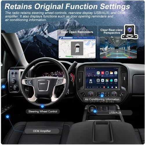 Vista 9 de Actualización estéreo de radio QLED de 13.1 pulgadas para Chevy Silverado y GMC Sierra 2014-2018, unidad principal de 8 núcleos con CarPlay/Android