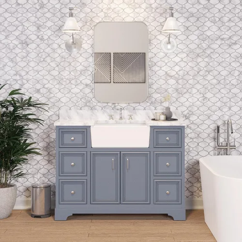 Vista 10 de Kitchen Bath Collection Zelda - Mueble de granja de 48 pulgadas (carrara/chocolate): incluye gabinete de chocolate con encimera de mármol italiano