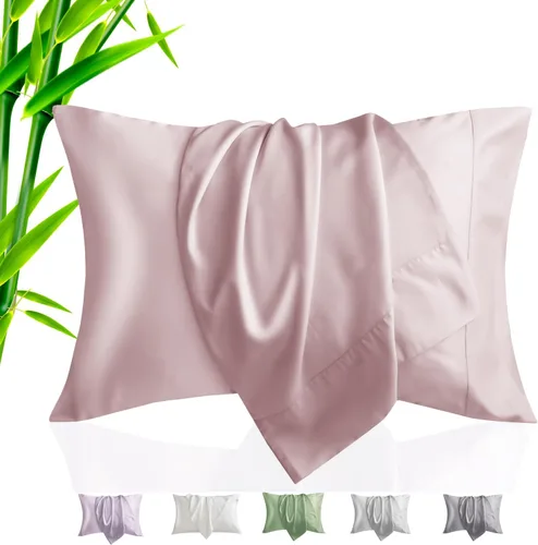 Vista 12 de Fundas de almohada tamaño estándar paquete de 2, fundas de almohada de rayón de bambú refrescantes con cierre de sobre, fundas de almohada frescas