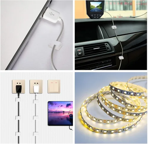 Vista 6 de PETKNOWS 120 clips de montaje de tiras de luz, color blanco, autoadhesivos, sujetadores de luz LED, soporte de montaje, abrazadera de cable