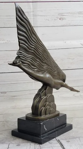 Vista 5 de EUROPEAN BRONZE Sign Riviere Nude Swim Girl - Escultura de bronce Art Deco para niña, regalo decorativo, regalo