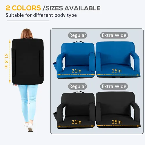 Vista 3 de Asiento de estadio plegable para gradas con soporte de espalda, sillas de grada con respaldo acolchado y reposabrazos ajustables, 6 posiciones
