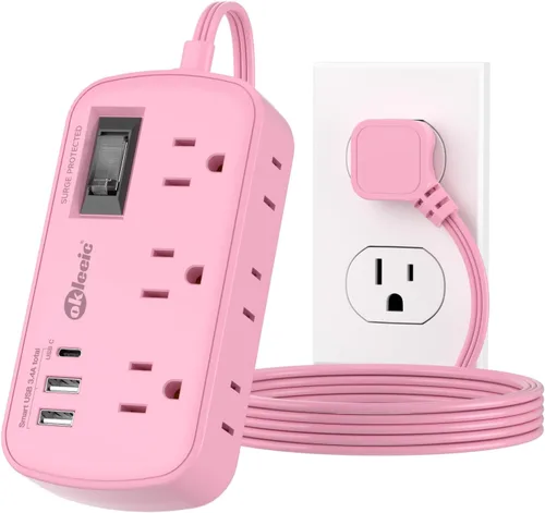 Vista 13 de Regleta de alimentación con protección contra sobretensiones PD de 20 W USB C, regleta de alimentación para viajes con 3 puertos USB (1 USB C) y 6