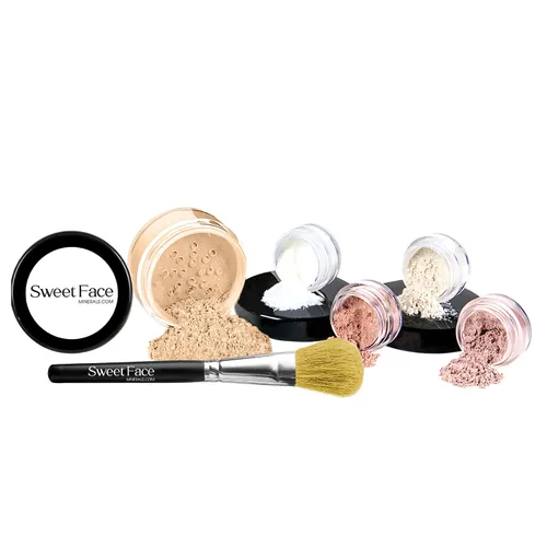 Vista 16 de Kit de inicio de 6 piezas (BEIGE) Maquillaje mineral Tamaño de muestra Set cara desnuda mate base cubierta
