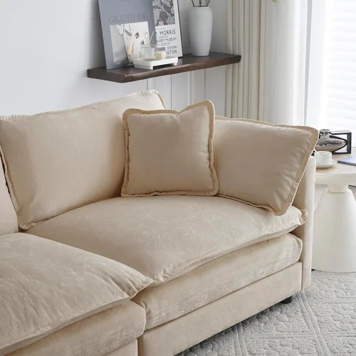 Vista 4 de Sofá modular, sofá seccional: 6 plazas reversible en forma de U con otomanas y almohadas para sala de estar, color beige