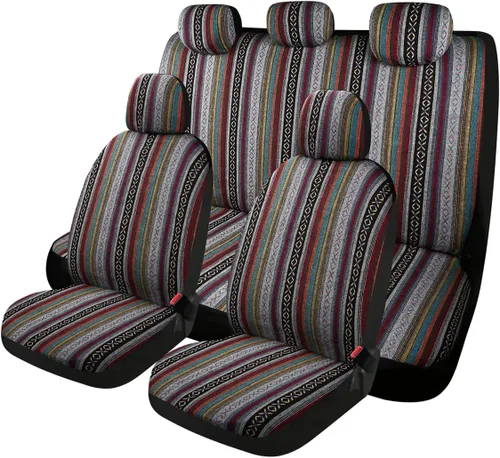 Vista 19 de Baja Saddle Blanket - Fundas de asiento de automóvil, 4 piezas delanteras, transpirables y lavables, tejido a rayas, funda de asiento universal