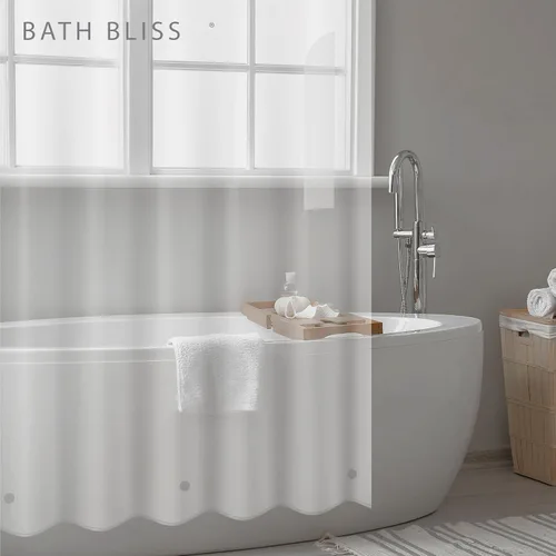 Vista 2 de Bath Bliss Cortina de ducha estándar de PVC 3G 70" x 72" Dobladillo magnético Translúcido Escarcha